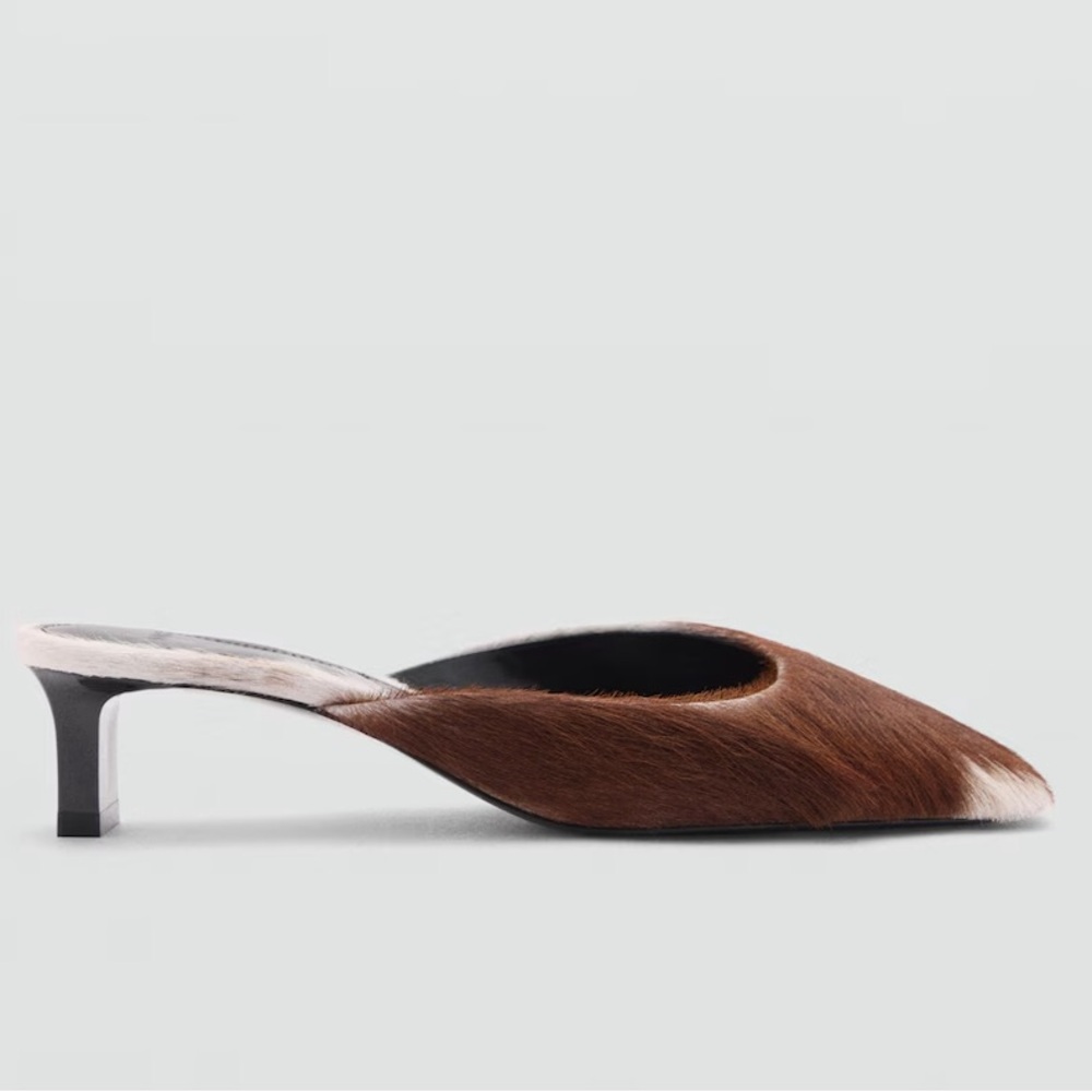 MANGO Leather Cow Print Mules - Picture 2 of 13